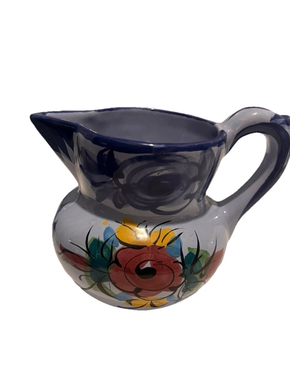 Small VTG Hand-Painted Floral Ceramic Pitcher - numbered- Portugal